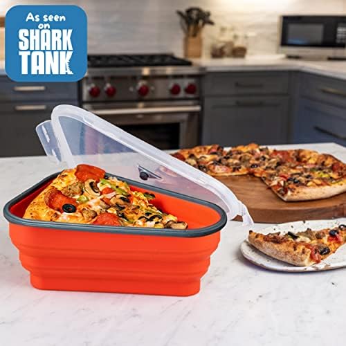 PIZZA PACK The Perfect Reusable Pizza Storage Container with 5 Microwavable Serving Trays - BPA-Free Adjustable Pizza Slice Container to Organize & Save Space, 2 Pack, Red, Green