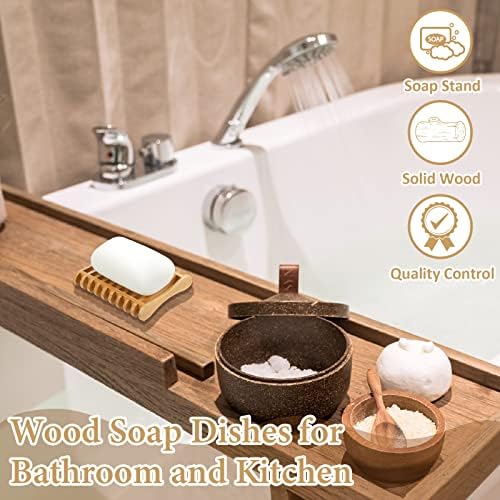 Suclain 3 Pcs Bamboo Soap Dish for Shower Self Draining Slotted Bar Soap Holder Wooden Tray for Shower, Sink, Bathroom, Bath Tub, Restaurant Counter, Kitchen Sponges, Easy Dry