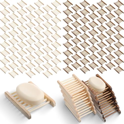 Rtteri 120 Pieces Bamboo Wood Soap Dish Tray Bathroom Wooden Soap Holder Handmade Bathtub Shower Dish Accessories for Home Bathroom Kitchen Sponge Scrubber