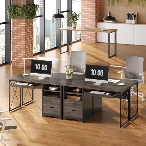 Bestier 47" Office Desk with Drawers, Industrial Computer Desk with Drawer, Reversible Teacher Desk with Storage & Keyboard Tray for Small Space Home Office & Studio, Gray Wash