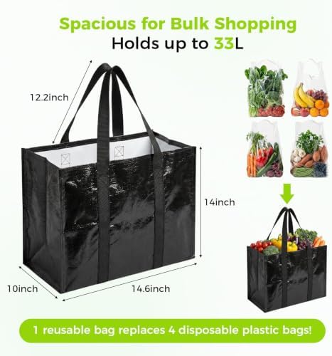 10 Pack Reusable Grocery Bags with Handles Waterproof Shopping Tote Bags