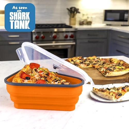 PIZZA PACK The Perfect Reusable Pizza Storage Container with 5 Microwavable Serving Trays - BPA-Free Adjustable Pizza Slice Container to Organize & Save Space, Orange