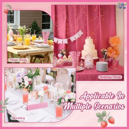 Honeydak 50 Pcs Reusable Plastic Straws Bulk,Rose Red Stripe