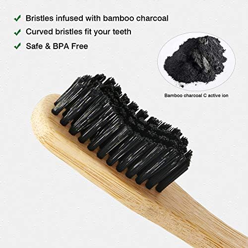 Virgin Forest Bamboo Toothbrushes 6pk, Charcoal Bristles BPA Free Eco