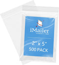 iMailer - 2" x 5" 500 Pack- 2 Mil Resealable Zip Bags- Small Clear Plastic Bags for Storage, Organizing, Crafts, Snacks, Jewelry, Hardware