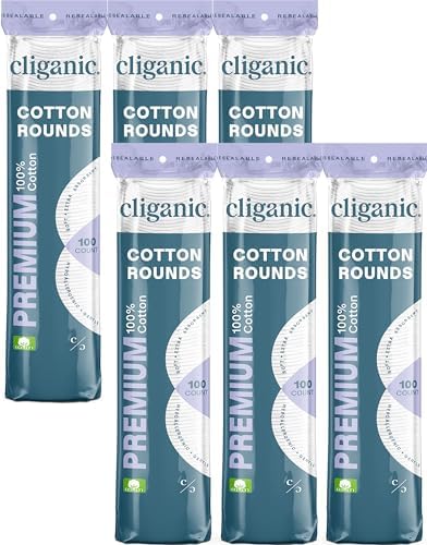 Cliganic Premium Cotton Rounds for Face, Makeup Remover Pads, 600 Count