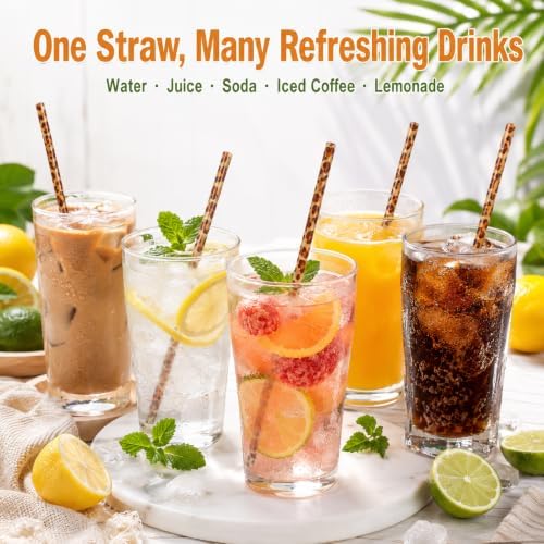 50 Pcs Reusable Leopard Straws, Plastic Cheetah Animal Straws and Cleaning Brush for Women Tumblers Drinking Safari Wild Birthday Party