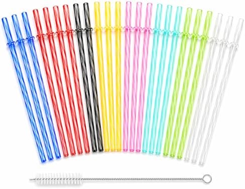 25 Pack 9 Inch Clear Reusable Plastic Straws with Cleaning Brush, BPA-Free Dishwasher Safe Tumbler Straws for 16 oz & 20 oz Cups, YETI, Mason Jars, Iced Coffee and Travel Cups
