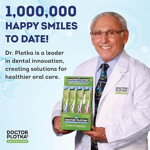 MOUTHWATCHERS Dr Plotkas Soft Bristle Flossing Toothbrush Manual Soft Toothbrush for Adults, Ultra Clean, Good for Sensitive Teeth and Gums, Variety 4 Pack, Colors May Vary
