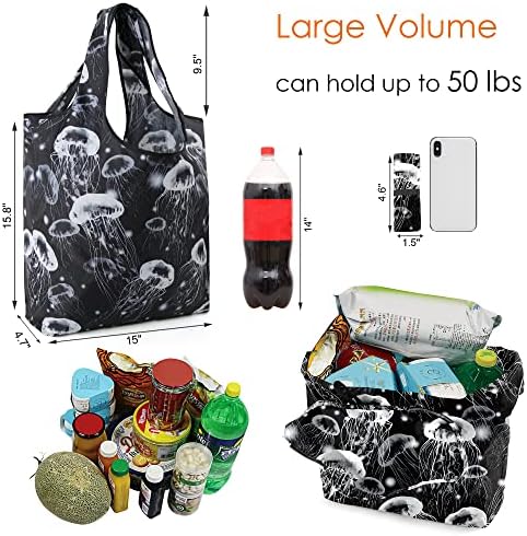 BeeGreen Turtle Reusable Grocery Bags Frog Elephant Flamingo Jellyfish Shopping Bags Bulk 50LBS X-Large Heavy Duty 6 Pieces
