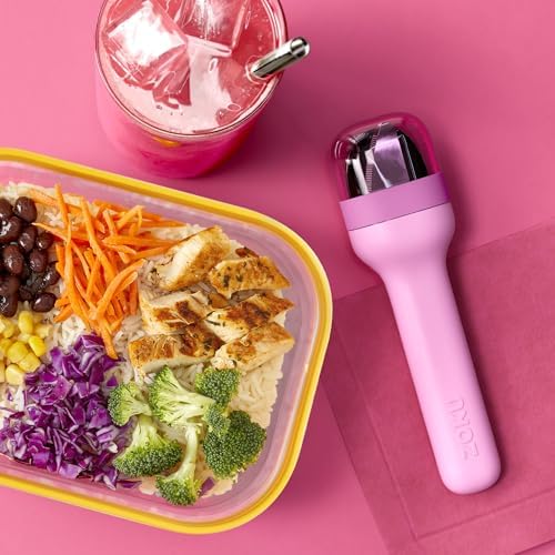 Zoku Pocket Utensil Set Stainless Steel Fork, Knife, and Spoon in Case Purple