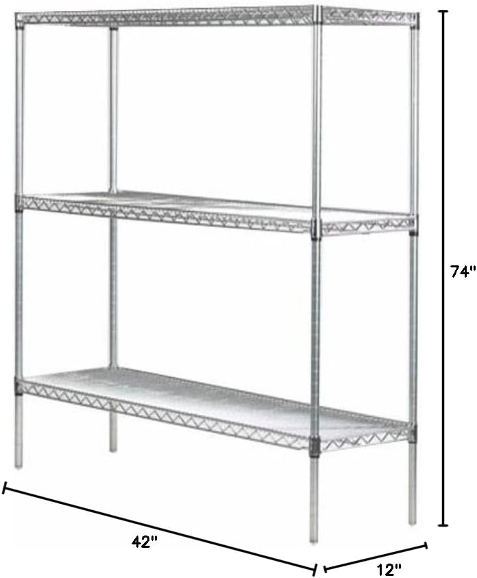 Omega 12" Deep x 42" Wide x 74" High 3 Tier Chrome Starter Shelving Unit