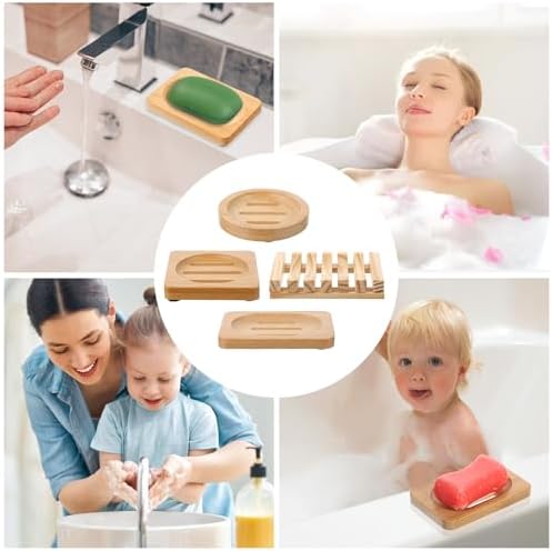 12 Pcs Bamboo Soap Dishes, Natural Wooden Soap Holders, Self-Draining Trays