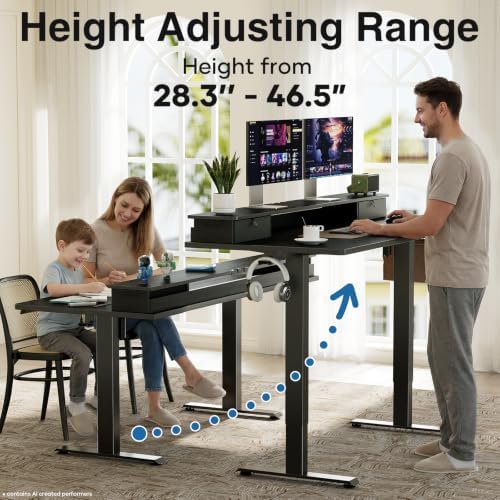 Veken 47x28 in Electric Standing Desk with Drawers, Adjustable Table, Black
