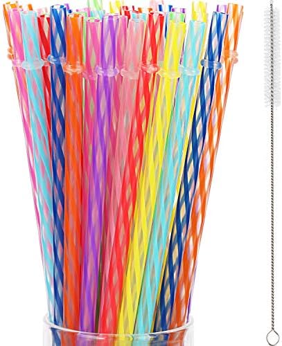 Jovitec 50 Pcs 11 Inch Reusable Plastic Straws with Brush, 10 Colors