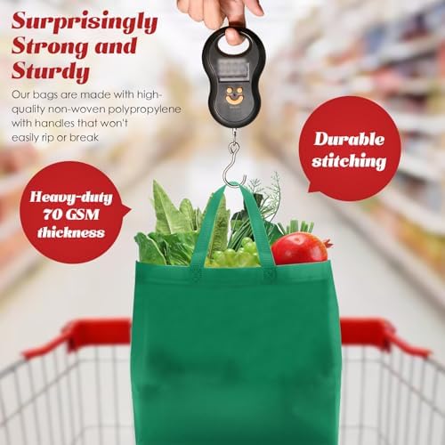 Reginary 50 Pcs Reusable Tote Bags Shopping Bags Non Woven, Red, Green