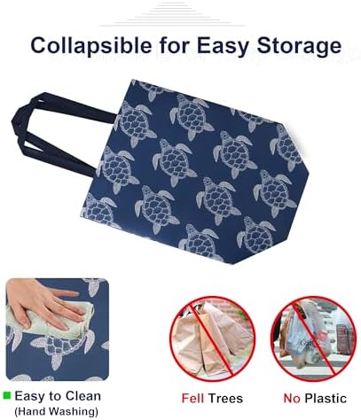 BeeGreen Sea Turtle Reusable Shopping Bags For Groceries 6 Pack- Large Foldable Tote Bags- Strong Handles for Heavy Groceries, Perfect for Supermarket, Farmers Market, and Storage Organization