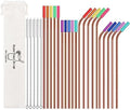 20 Pcs Rose Gold Reusable Stainless Steel Straws,10.5" & 8.5" Reusable Drinking Straws with 20 Silicone Tips 5 Straw Brushes 1 Travel Case,Eco Friendly Extra Long Metal Straw for 20 24 30 oz Tumbler