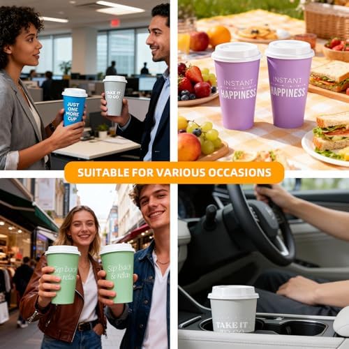 Plastic Reusable Coffee Cups with Lids, 4 Pack