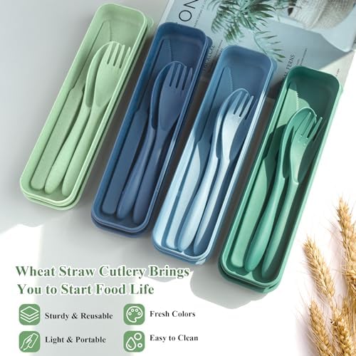 4 Sets Reusable Utensils Set with Case, Travel Utensils with Case, Reusable Utensils for Lunch Box Accessories, Portable Knife Fork and Spoon Lunch Utensils Set for Travel Daily Use