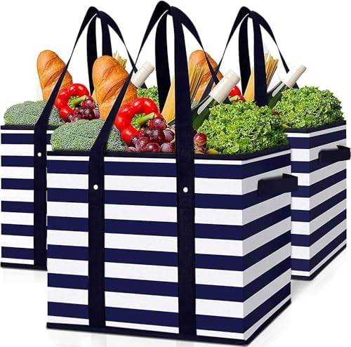 Reusable Grocery Bags 3 Pack, Foldable & Water Resistant Shopping Bags