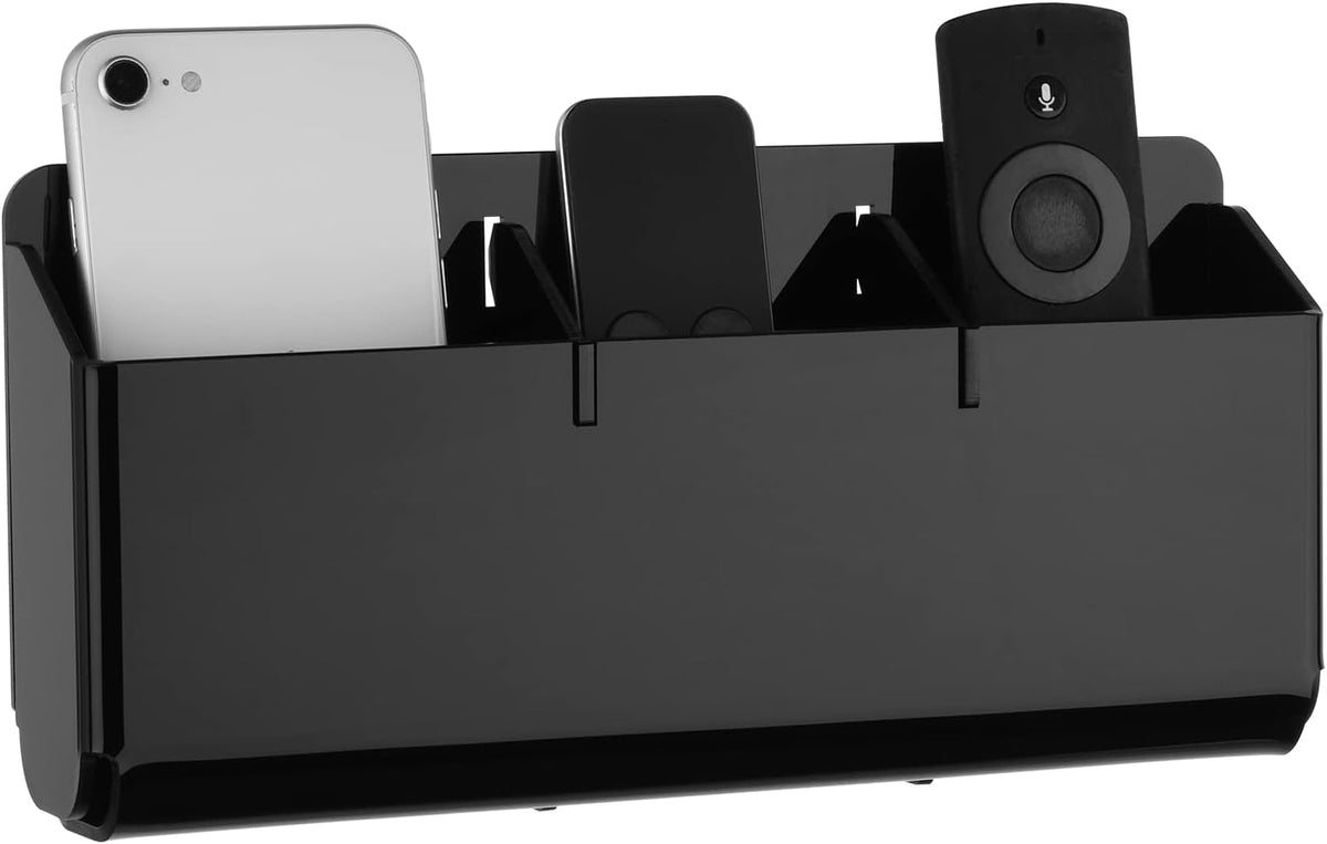 Cosmos Remote Control Stand Wall Mount Phone Holder with Removeable Block Wall Shelf Cell Phone Charging Brackets Holder Multipurpose Storage Organizer (Solid Black)