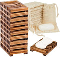 Umigy 60 Pcs Soap Bag Holder Kit, Sisal Mesh Bamboo Tray, Beige, Charcoal