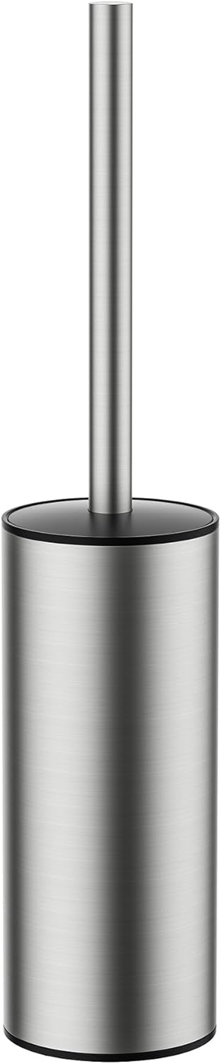 Toilet Brush and Holder Set, Toilet Bowl Brush with Heavy Duty 304 Stainless Steel Base and Extra Long Handle, Toilet Bowl Cleaners Brush for Bathroom (Stainless Steel)