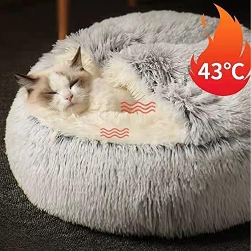 SUOXU Small Dog Bed, Nest Warm Super Soft Plush Faux Fur Washable Dog Bed with Non-Slip Bottom for Medium Small Dogs Snooze Sleeping Indoor (Gray-65cm/25in)
