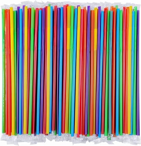 [Individually Wrapped] 200 Pcs Colorful Flexible Plastic Straw