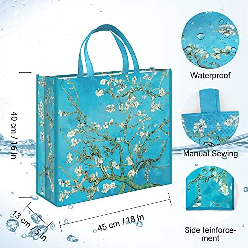 NymphFable Almond Blossom Shopping Bags, 6 Pack Reusable Grocery Tote Bag