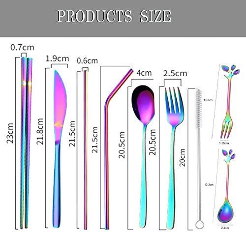 Travel Utensils Set with Case Reusable Stainless Steel Silverware Flatware Set 9 Pcs Portable Cutlery Eating Utensils Set for Lunch Boxes Workplace Camping School, Dishwasher Safe (Multi)