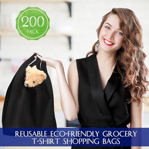 Windyun Large Grocery T-shirt Bags Bulk Reusable Non Woven Shopping Bag Foldable Gift Tote with Handle, 20.5x11x5.5 Inch