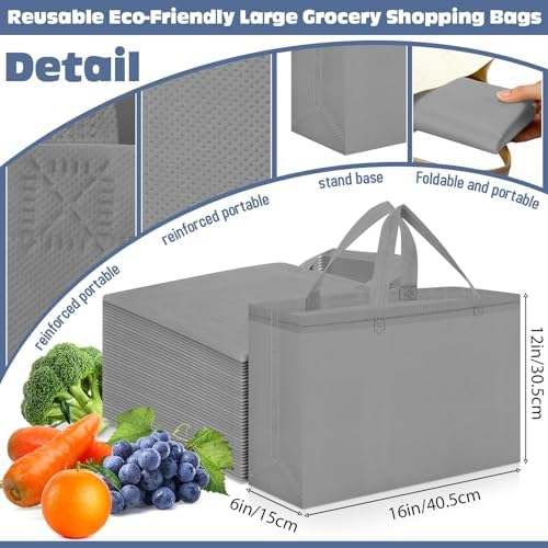 Windyun Reusable Grocery Bags Large Non Woven Shopping Bags with Handles Foldable Portable Tote, 16x6x12 Inch