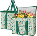 musbus 2-Pack extra Insulated Grocery shopping bag, large Green leaf, kitchen foldable reusable bags groceries,Sturdy zipper,Collapsible,tote,cooler,for transport women,Durable carrier