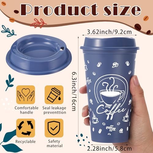 12 Sets Reusable Coffee Cups with Lids, 16oz, Morandi