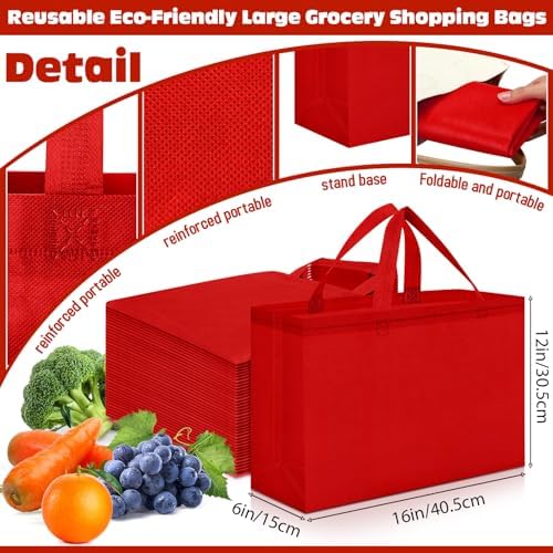 Windyun Reusable Grocery Bags Large Non Woven Shopping Bags with Handles Foldable Portable Tote, 16x6x12 Inch