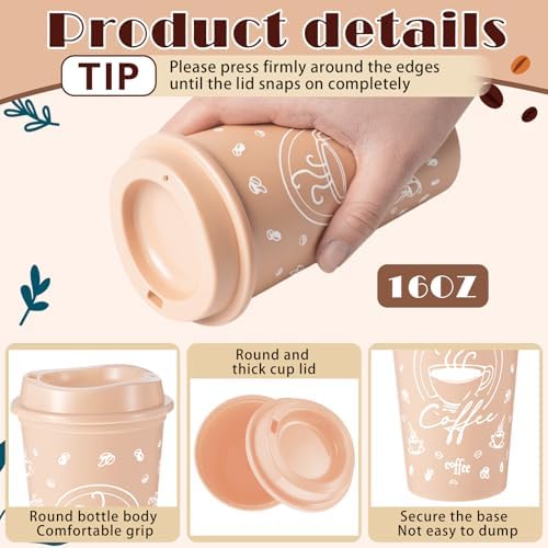 12 Sets Reusable Coffee Cups with Lids, 16oz, Light Morandi