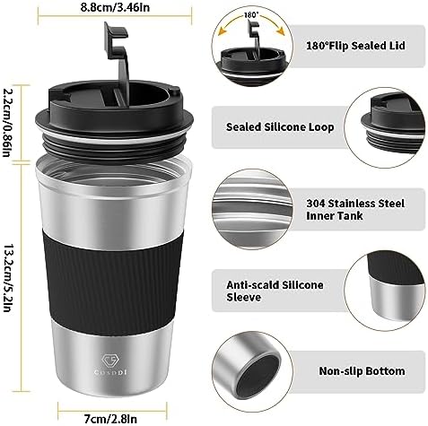 CS COSDDI 12 oz Coffee mug - Stainless Steel Coffee Cup with Leakproof Lid