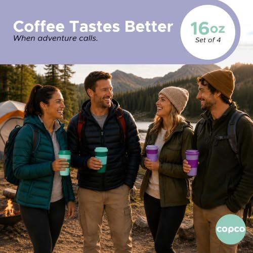 Copco Acadia 16oz Travel Mug, Set of 4 - Double Wall, Green & Purple