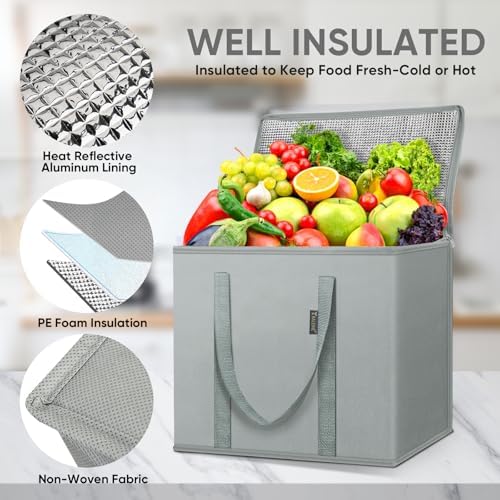 BALEINE Insulated Reusable Grocery Bags with Zippered Top, Large Cooler Bag