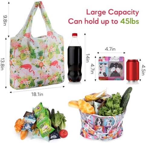 Reusable Grocery Shopping Bags 6|10 Pack, Foldable Tote Bags, Machine Washable Nylon Shopping Totes for Groceries