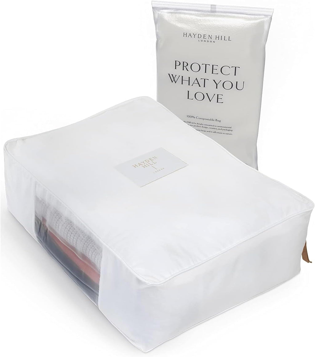 Hayden Hill Luxury Organic Cotton Sweater Storage Bag - Fits 6 Fine Knit Sweaters - 18 Inch - Breathable Cashmere Garment Bag - Moth Proof Sweater Organizer for Closet - Certified Carbon Neutral