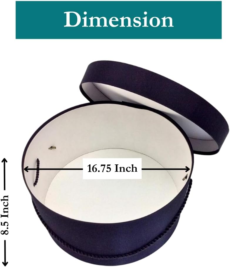Sarah's Hat Boxes Classic Black Hat Box – 16.75" x 8.5" (Dia. x Ht.) Handmade in USA – Odorless Non-Toxic Adhesive, Cording Handle – Premium Storage for Hats & Accessories