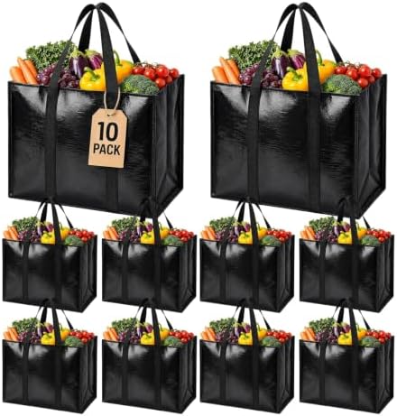 10 Pack Reusable Grocery Bags with Handles Waterproof Shopping Tote Bags