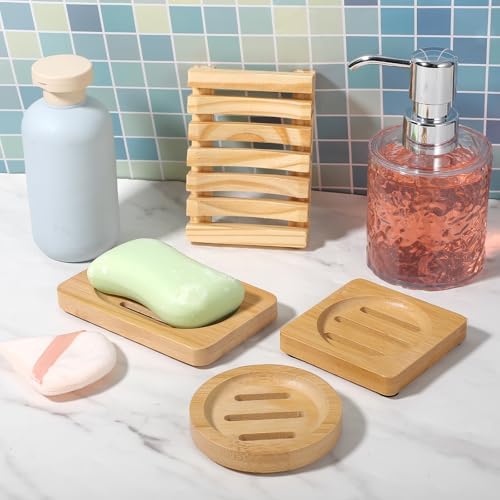 12 Pcs Bamboo Soap Dishes, Natural Wooden Soap Holders, Self-Draining Trays