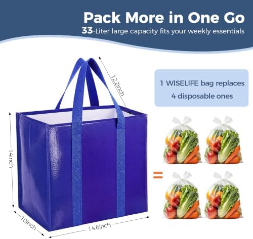 Reusable Grocery Bags, Waterproof & Foldable Shopping Bags Stand Upright