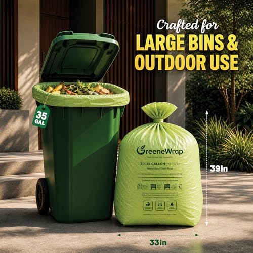 30-35 Gallon Compostable Trash Bags with Flat Top, 20 Count, Heavy Duty 1.6 Mil, Large Outdoor Yard Waste Bags, BPI Certified, ASTM D6400, Compostable Garbage Bags, Fits 30 33 35 Gallon