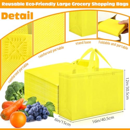 Windyun Reusable Grocery Bags Large Non Woven Shopping Bags with Handles Foldable Portable Tote, 16x6x12 Inch