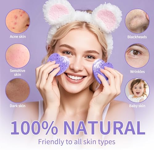 100-Count Compressed Facial Sponges, Purple Heart Shape